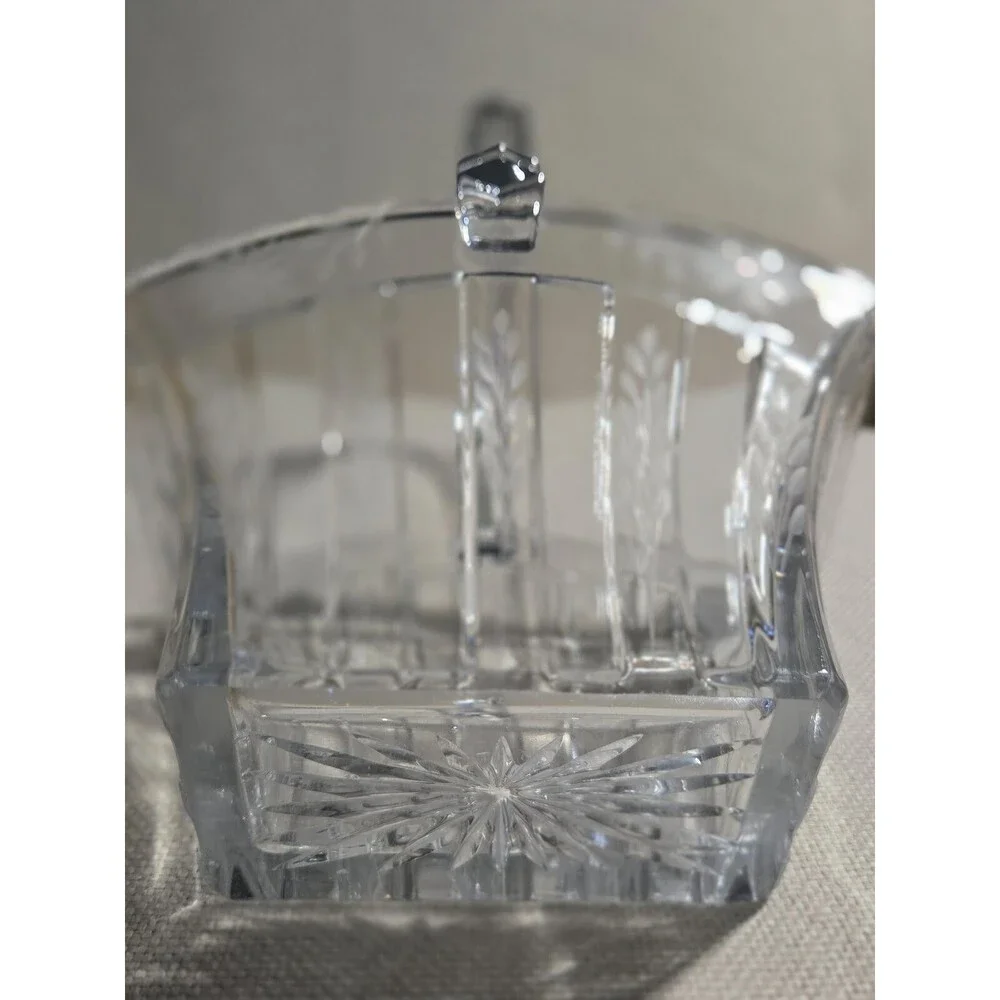Vintage Heisey Glass Recessed Panel Etched 9 Inch Basket Marked